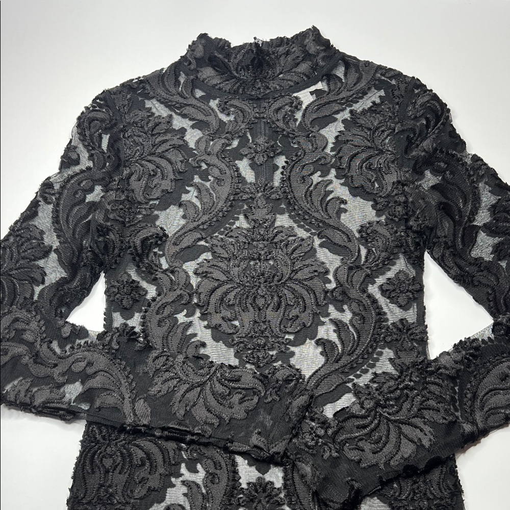 Alice McCall entitled top Black‎ Floral Lace Top witchy velvet burn out sheer - Picture 2 of 9